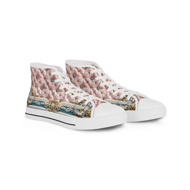 Baroque Pink Canvas Shoes, Trendy High Top Sneakers, Unisex Canvas Shoes, Fashionable Sneakers, Casual Shoes, Unisex Pink Sneakers | 104955