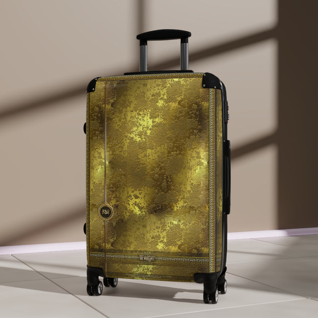 Yellow Gold Suitcase Carry-on Suitcase Gold Foil Print Luggage Greek Key Hard Shell Suitcase in 3 Sizes | X3349A