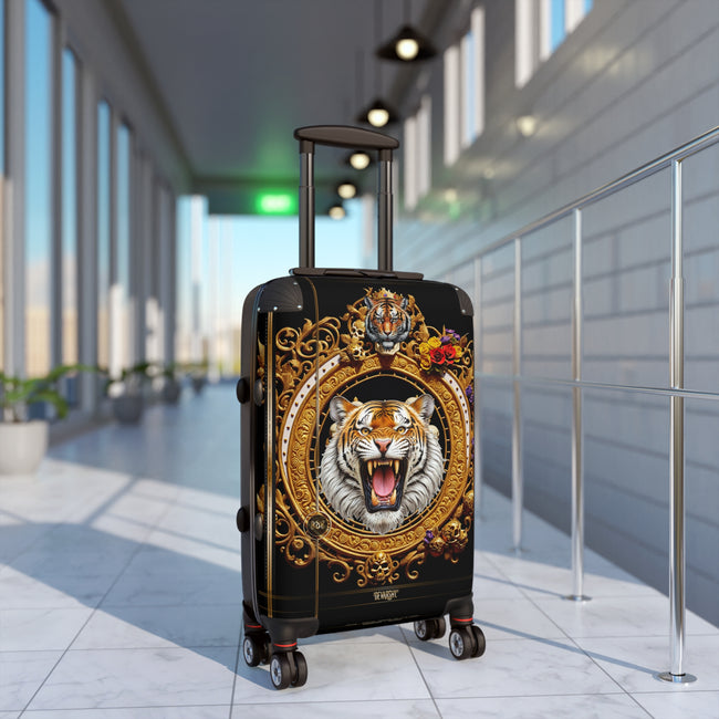 Decorative Tiger Suitcase Gold Frame Tiger Print Luggage Carry-on Suitcase Premium Hard Shell Suitcase | X3428