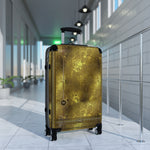 Yellow Gold Suitcase Carry-on Suitcase Gold Foil Print Luggage Greek Key Hard Shell Suitcase in 3 Sizes | X3349A