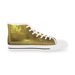 Golden Greek Key Shoes, Trendy High Top Sneakers, Golden Canvas Shoes, Golden Sneakers, Unisex Hi Tops Shoes, Greek Key Sneakers | X3349A