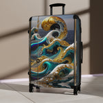 Turquoise Waves Suitcase Decorative Waves Luggage Luxury Carry-on Suitcase Premium Hard Shell Wheels Suitcase  | X3351B