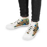 Peacock Print Shoes, High Top Sneakers, Unisex Canvas Shoes, Fashionable Sneakers, Trendy Canvas Shoes, Peacock Feathers Sneakers | X3456