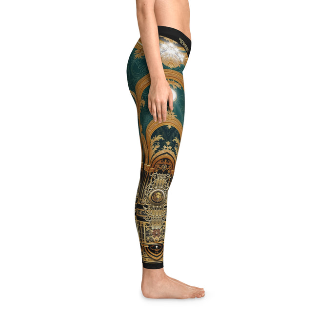 Emerald Green Leggings Women Decorative Baroque Leggings Casual Wear Women Spandex Leggings | D20225