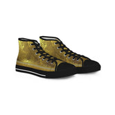 Golden Greek Key Shoes, Trendy High Top Sneakers, Golden Canvas Shoes, Golden Sneakers, Unisex Hi Tops Shoes, Greek Key Sneakers | X3349A