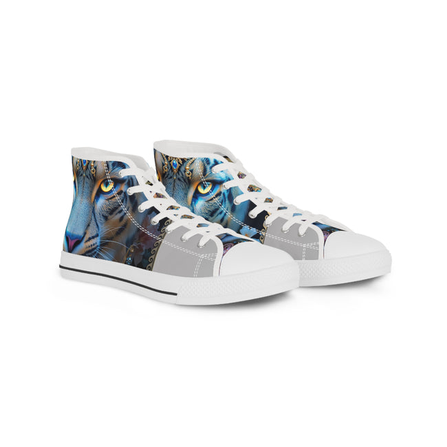 Blue Leopard Print Shoes, Unisex High Top Sneakers, Trendy Animal Print Shoes, Unisex Canvas Shoes, Fashionable Leopard Print Sneakers | 104964