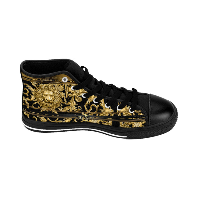 Men High Top Sneakers, Golden Lion Shoes, Black Sneakers, Men Canvas Shoes, Baroque Lion Sneakers, Black Hi Tops Shoes | D20140