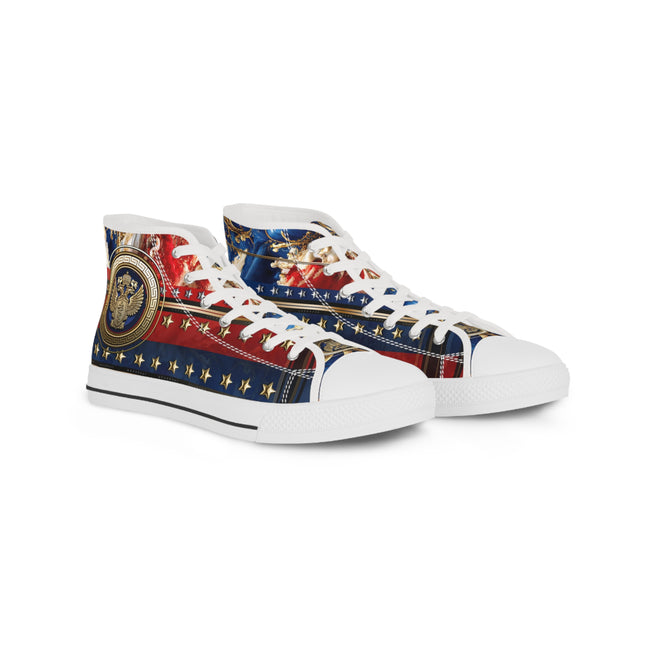 US Veteran Shoes, Trendy High Top Sneakers, American Patriot Shoes, Unisex Canvas Shoes, Blue and Red Sneakers, High Tops Shoes | D20154