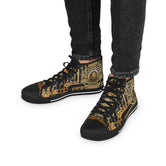 Ornate Golden Shoes, Trendy High Top Sneakers, Black & White Canvas Shoes, Unisex Fashionable Sneakers, Baroque Canvas Shoes | D20225