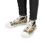 Decorative Canvas Shoes, Unisex High Top Sneakers, Black & White Canvas Shoes, Ornate Unisex Sneakers, Golden Baroque Shoes | X3370B