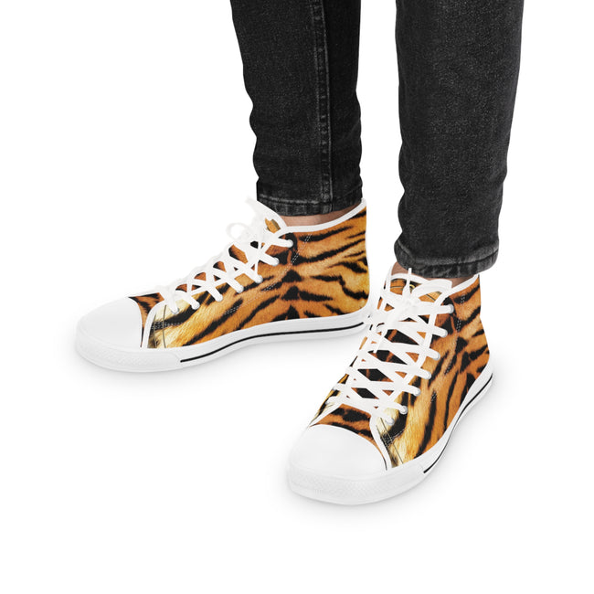 Tiger Print Shoes, Trendy High Top Sneakers, Fashionable Shoes, Animal Print Sneakers, Unisex Canvas Shoe, Tiger Print Sneakers | 100178