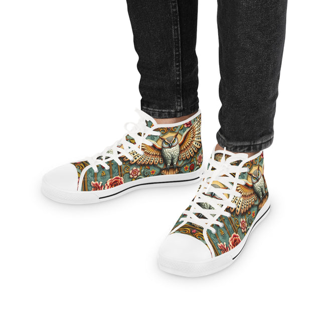 Owl Florals Shoes, Unisex High Top Sneakers, Trendy Canvas Shoes, Owl Print Footwear, Unisex Canvas Shoes, Owl Florals Sneakers, High Top Shoes | X3496