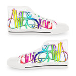 Awesome Graffiti Shoes, Unisex High Top Sneakers, Printed Canvas Shoes, Cool Colorful Shoes, Unisex Sneakers, Rainbow Colors Shoes