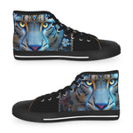 Blue Leopard Print Shoes, Unisex High Top Sneakers, Trendy Animal Print Shoes, Unisex Canvas Shoes, Fashionable Leopard Print Sneakers | 104964