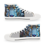 Blue Leopard Print Shoes, Unisex High Top Sneakers, Trendy Animal Print Shoes, Unisex Canvas Shoes, Fashionable Leopard Print Sneakers | 104964