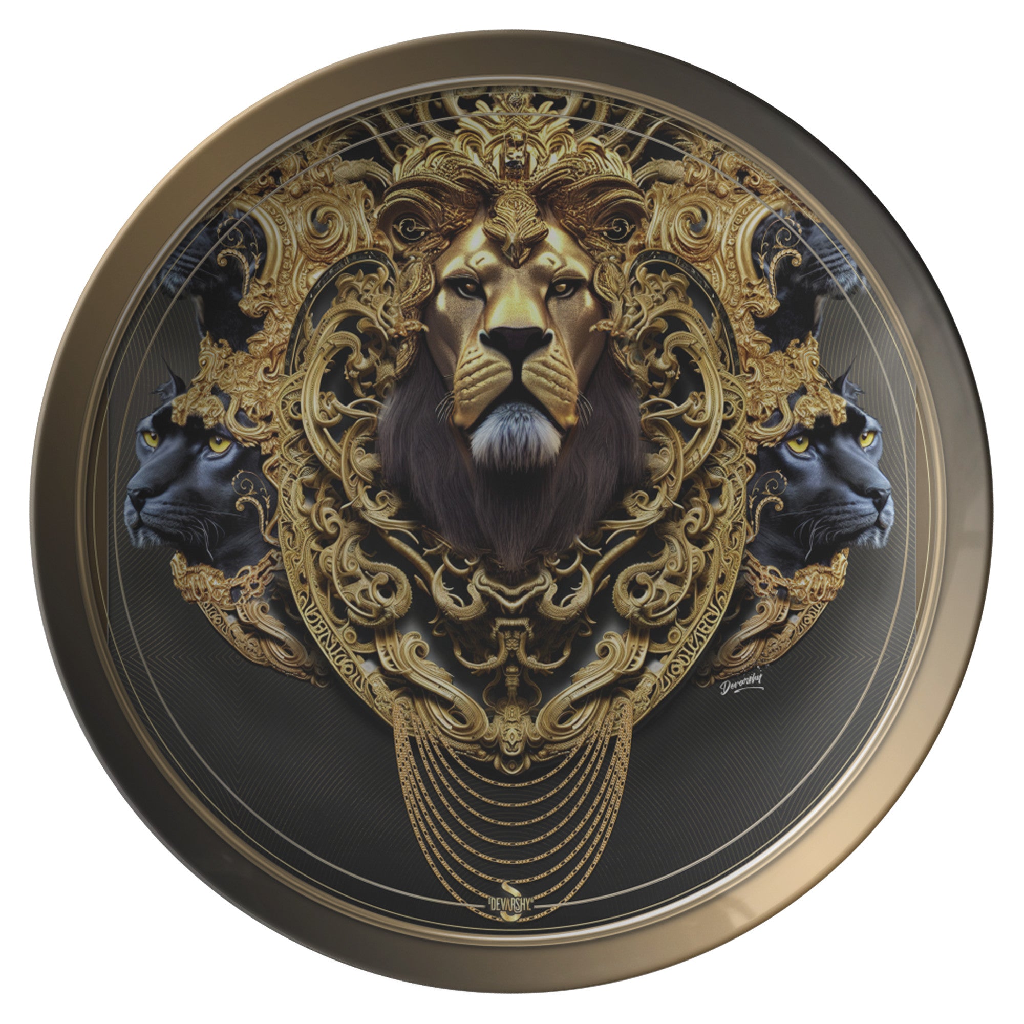 Best Gift for him Golden Lion plate 10" Printed Dinner Plate Microwave safe animal print kitchenware Gift for him.