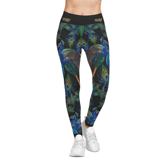 Blue Peacock Leggings Women Embroidered Print Leggings Casual Wear Spandex Leggings Best Gift for Peacock Lovers | D20029