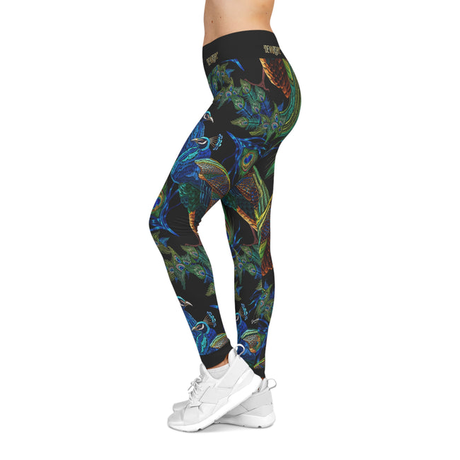 Blue Peacock Leggings Women Embroidered Print Leggings Casual Wear Spandex Leggings Best Gift for Peacock Lovers | D20029