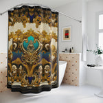 Regal Aqua Shower Curtain Golden Baroque Curtain Bathroom Curtain | D20030