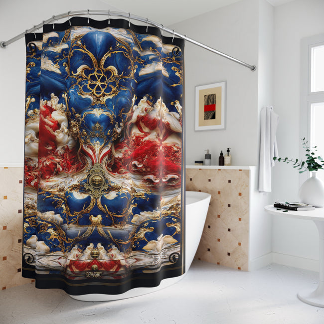 Blue and Red Shower Curtain American Patriot Curtain US Veteran Bathroom Curtain | D20154