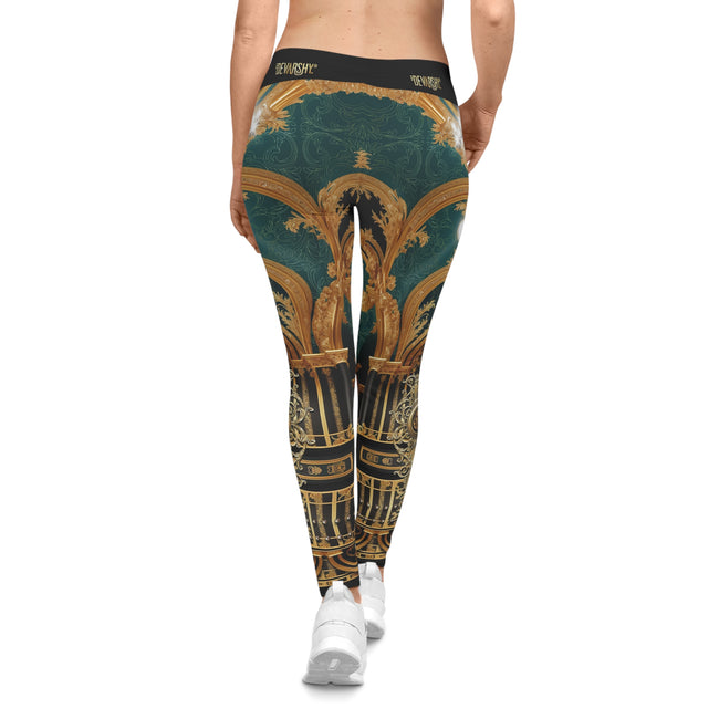 Emerald Green Leggings Women Decorative Baroque Leggings Casual Wear Women Spandex Leggings | D20225