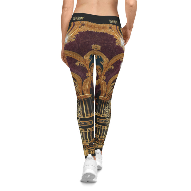 Burgundy Arch Leggings Women Decorative Baroque Leggings Casual Wear Spandex Leggings Women Lounge Wear | D20225C