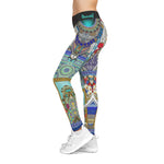 Blue Florals Leggings Women Casual Wear Leggings Aqua Fez Spandex Leggings Floral Print Lounge Wear Leggings | Fifty002