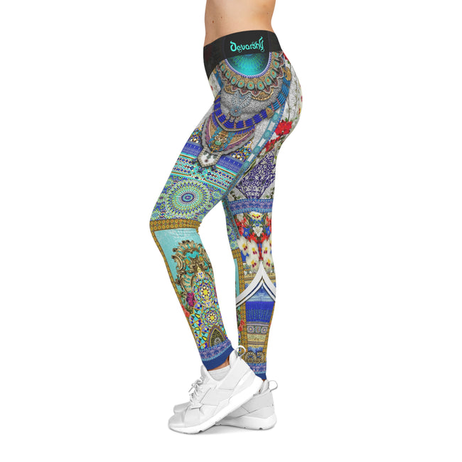 Blue Florals Leggings Women Casual Wear Leggings Aqua Fez Spandex Leggings Floral Print Lounge Wear Leggings | Fifty002