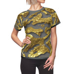 Gold Paint Unisex T-Shirt All Over Print Tee Grey and Gold Print T-Shirt | X3339B