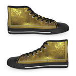 Golden Greek Key Shoes, Trendy High Top Sneakers, Golden Canvas Shoes, Golden Sneakers, Unisex Hi Tops Shoes, Greek Key Sneakers | X3349A