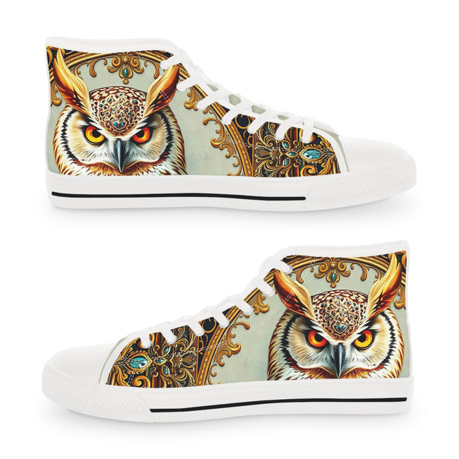 Owl Print Canvas Shoes, Unisex High Top Sneakers, Trendy Canvas Shoes, Baroque Owl Sneakers, Hi Tops Canvas Shoes, Unisex Sneakers | X3494