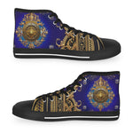 Regal Blue Canvas Shoes, Trendy High Top Sneakers, Unisex Canvas Shoes, Fashionable Sneakers, Baroque Canvas Shoes, Blue Sneakers | 104957