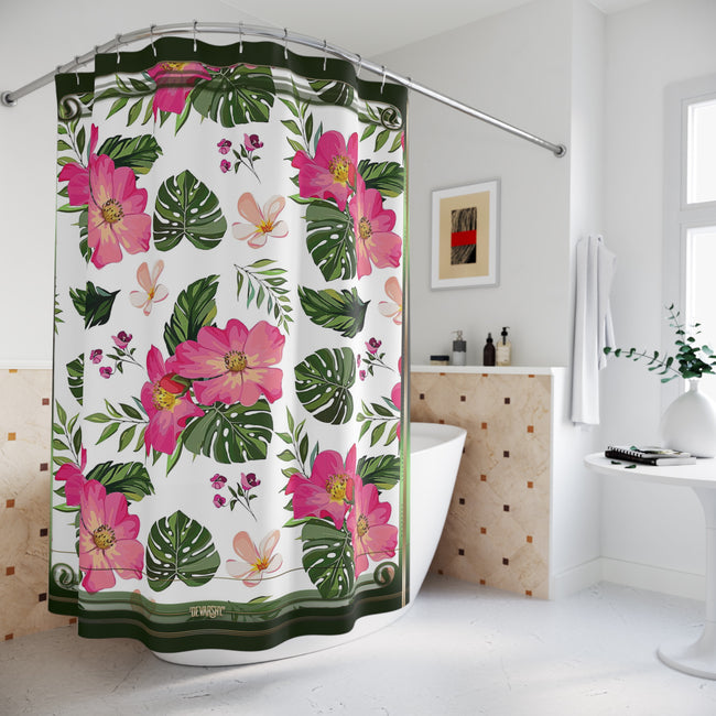 Pink Florals Shower Curtain Floral Print Curtain Bathroom Curtain | 10082B
