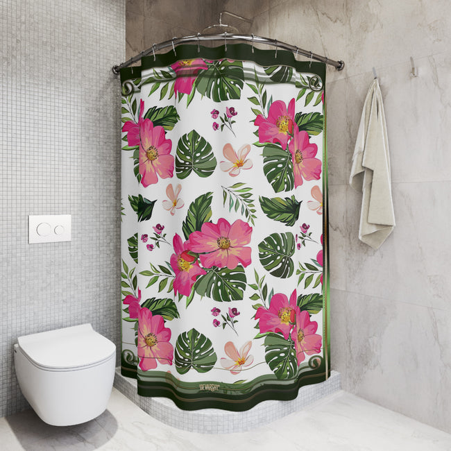 Pink Florals Shower Curtain Floral Print Curtain Bathroom Curtain | 10082B