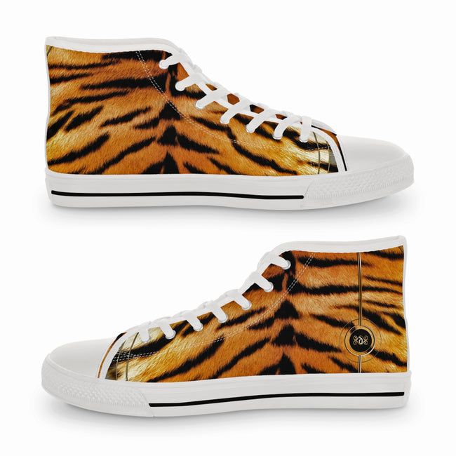 Tiger Print Shoes, Trendy High Top Sneakers, Fashionable Shoes, Animal Print Sneakers, Unisex Canvas Shoe, Tiger Print Sneakers | 100178