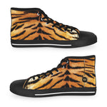 Tiger Print Shoes, Trendy High Top Sneakers, Fashionable Shoes, Animal Print Sneakers, Unisex Canvas Shoe, Tiger Print Sneakers | 100178