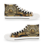 Ornate Golden Shoes, Trendy High Top Sneakers, Black & White Canvas Shoes, Unisex Fashionable Sneakers, Baroque Canvas Shoes | D20225