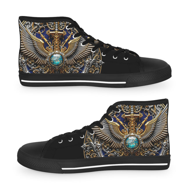 Baroque Wings Shoes, Trendy High Top Sneakers, Unisex Canvas Shoes, Fashionable Sneakers, Baroque Canvas Shoes, Coat of Arms Sneakers