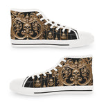 Skulls Canvas Shoes, Gothic High Top Sneakers, Unisex Canvas Shoes, Golden Skulls Sneakers, Halloween Shoes, Skulls Print Sneakers | X3353