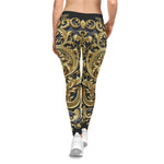 Baroque Angel Leggings Women Spandex Leggings Casual Wear Decorative Golden Leggings Women Lounge Wear | X3451