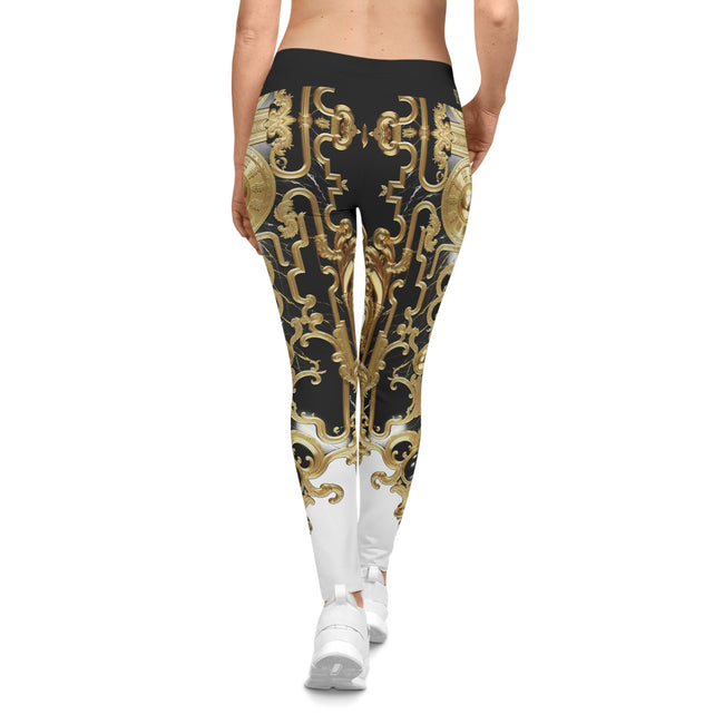 Roman Baroque Leggings Women Ornate Leggings Spandex Casual Wear Leggings Black n White Leggings | X3451