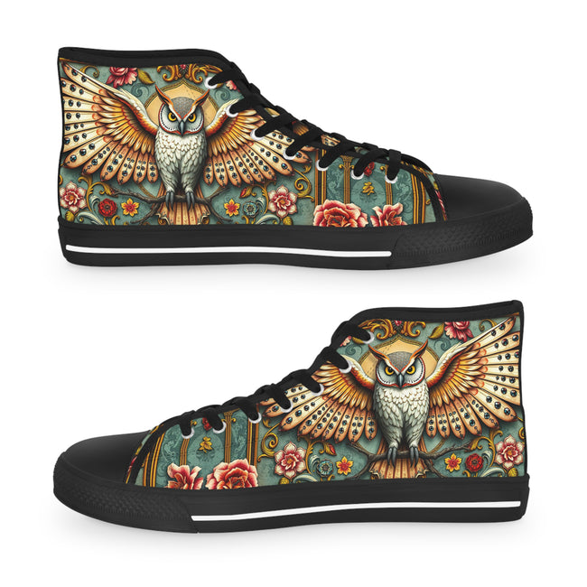 Owl Florals Shoes, Unisex High Top Sneakers, Trendy Canvas Shoes, Owl Print Footwear, Unisex Canvas Shoes, Owl Florals Sneakers, High Top Shoes | X3496