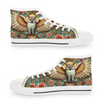 Owl Florals Shoes, Unisex High Top Sneakers, Trendy Canvas Shoes, Owl Print Footwear, Unisex Canvas Shoes, Owl Florals Sneakers, High Top Shoes | X3496