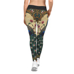 Beige Peacock Leggings Women Peacock Print Leggings Peacock Lovers Gift Women Casual Wear Leggings | X3502