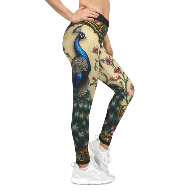 Beige Peacock Leggings Women Peacock Print Leggings Peacock Lovers Gift Women Casual Wear Leggings | X3502