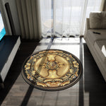 Decorative Floral Round Rug Chenille Carpet Best Selling Rug Golden Lion Area Rug Winter Sale Floral Carpet Trending Lion Rug Golden Flowers Rug