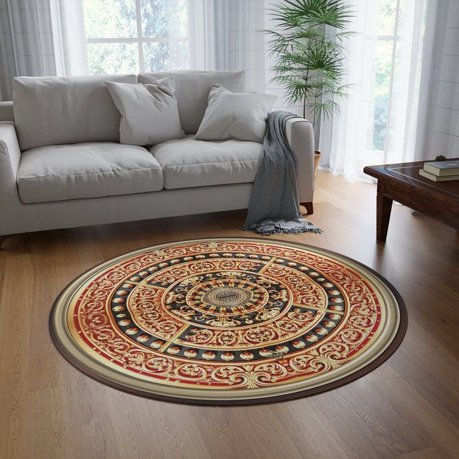 Mandala Round Rug Chenille Area Rug Red Round Carpet Best Selling Rug Decorative Gold Rug - X9985