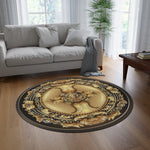 Decorative Floral Round Rug Chenille Carpet Best Selling Rug Golden Lion Area Rug Winter Sale - X9986