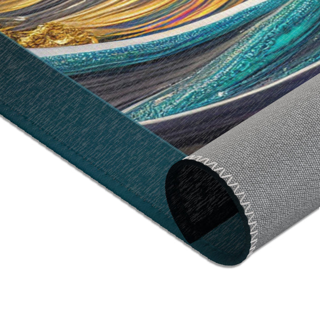 Turquoise Waves Area Rug Abstract Art Carpet Chenille Bedroom Rug in 3 Sizes | X3351B