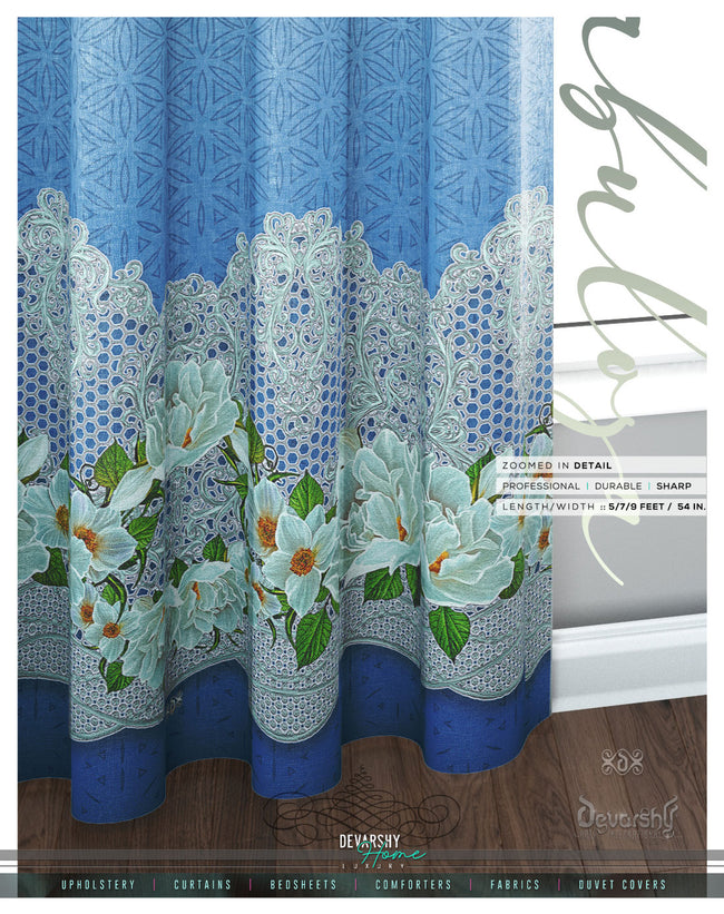 Decorative Florals Blue PREMIUM Curtain Panel, Made to Order on 12 Fabric Options - 10001E